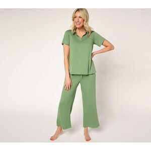 Stan Herman Women's Plus Sz Sleepwear 1X Crepe Knit -pc Collared Green